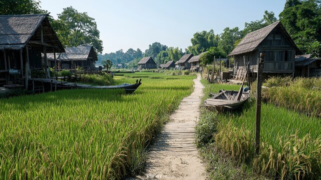 Capturing singburi's beauty traditional homes and tranquil rice fields in thailand&rsquo;s serene landscape