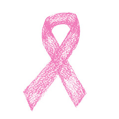 Crayon awareness pink ribbon. Breast cancer symbol of solidarity campaign doodle isolated on white background. elements. Vector drawn by pencil illustration