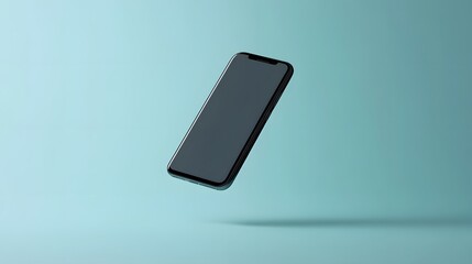 Smartphone in Blue Hues: A modern smartphone levitates against a soft, gradient blue backdrop, highlighting its sleek design and the cutting-edge technology it embodies.