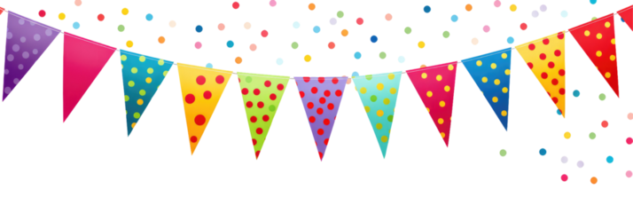A colorful party bunting banner on transparent background