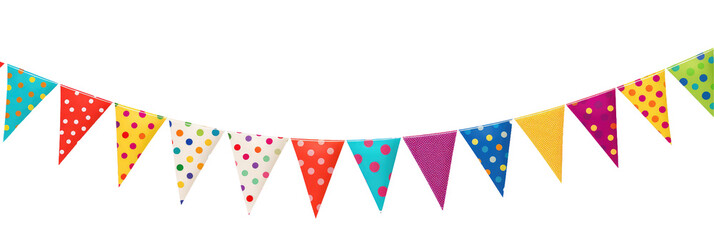 A colorful party bunting banner on transparent background