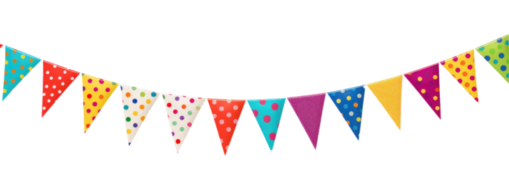 A colorful party bunting banner on transparent background