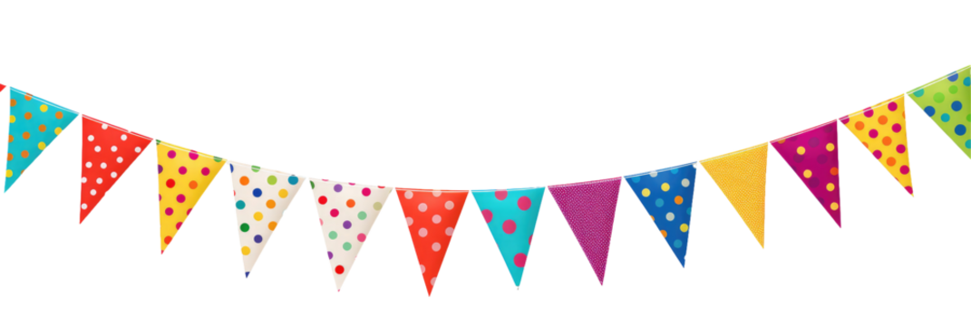 A colorful party bunting banner on transparent background
