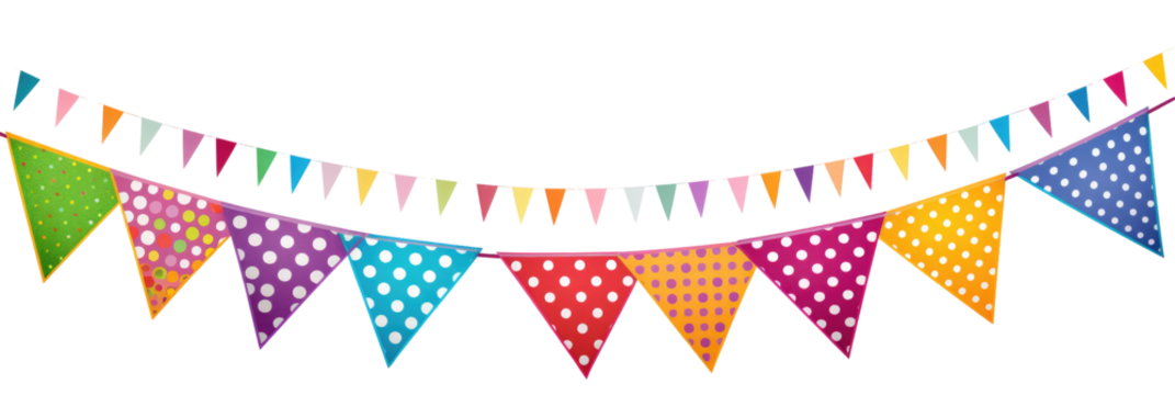 A colorful party bunting banner on transparent background