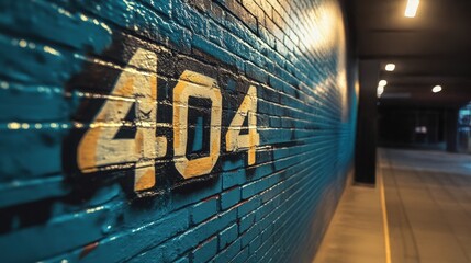 Urban street art featuring number 404 on a vibrant wall in a city setting at dusk. 404 Day
