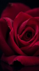 Obraz premium A Textured Wallpaper With A Macro Shot Of A Rose, Its Petals Displaying A Rich Crimson And Velvety Texture, Employing A High Contrast, Dramatic Lighting Style, Presented As A High Re.