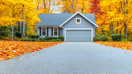 Gray House Amidst Vibrant Autumn Foliage