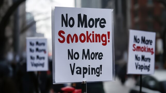 Campaigners advocate for smoking and vaping cessation with powerful signs in a busy urban area. Take Down Tobacco National Day of Action