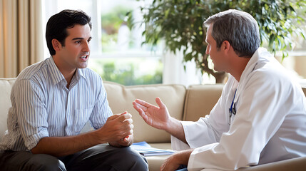 Obraz premium A person sitting with a financial advisor discussing the potential impact of being uninsured (2)