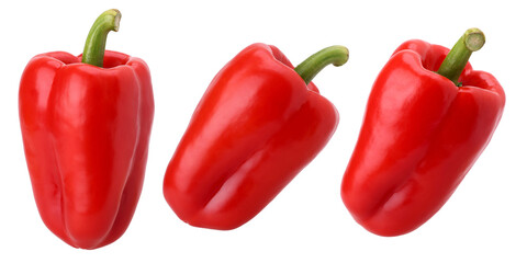red sweet bell pepper isolated, transparent PNG, PNG format, Fresh red bell pepper, cut out, collection, set.