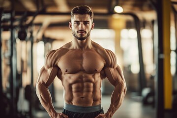 Muscular Man in Gym Showing Fitness Motivation