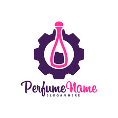 Perfume with Gear logo design vector illustration. Perfume logo concept template