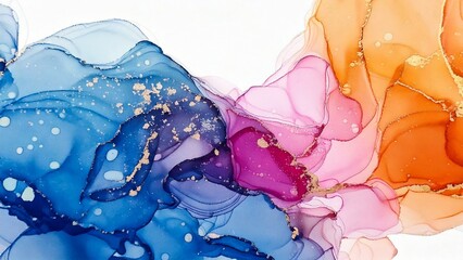 Fototapeta premium 高級感のある薄くて淡いアルコールインクアート レインボー カラフル マーブル模様 余白あり 背景素材 チラシ・バナー・動画素材 16:9サイズ AI生成素材