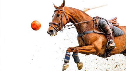 Obraz premium Dynamic Horse in Action, Galloping to Strike a Polo Ball with Intensity and Focus