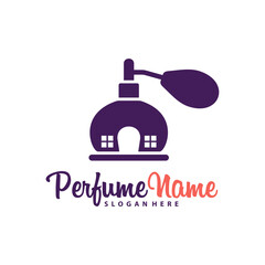 Perfume with House logo design vector illustration. Perfume logo concept template