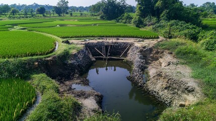 Ancient irrigation system with workers lopburi landscape photography rural environment aerial view cultural heritage