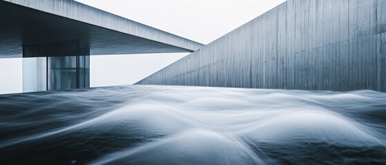 Obraz premium Ethereal Streams: Minimalist Architecture Meets Waterfalls 