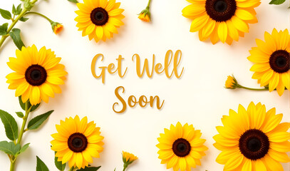Get well soon message with sunflowers on a light background