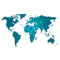 Digital World Map with Network Connections - High-Quality PNG Image for Technology, Data Visualization, and Global Connectivity Projects