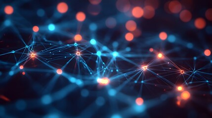 Abstract Network Connections With Glowing Points in Blue and Orange