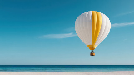 Fototapeta premium bright, colorful hot air balloon soaring over serene beach landscape