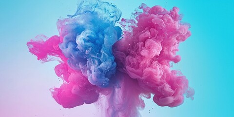 Obraz premium Colorful smoke explosion on a blue background, with pink and turquoise colors