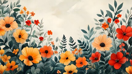 Tranquil Spring Background with Vibrant Floral Borders and Space for Customization