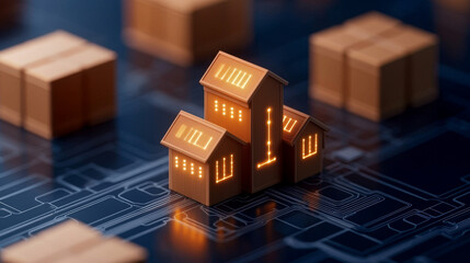 futuristic logistics center with AI technology and glowing elements