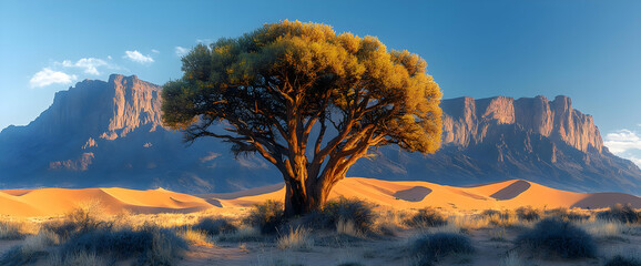 Naklejka premium Pixelated Desert Landscape With A Tree