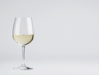 Fototapeta premium Elegant glass of white wine on a minimalist background with soft lighting
