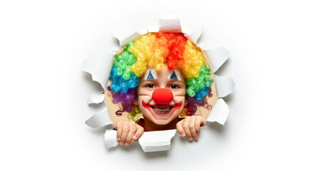 Naklejka premium Playful Clown with Rainbow Wig . April Fool's Day concept