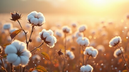 Boundless Field of Cotton Wool Plants in Bloom