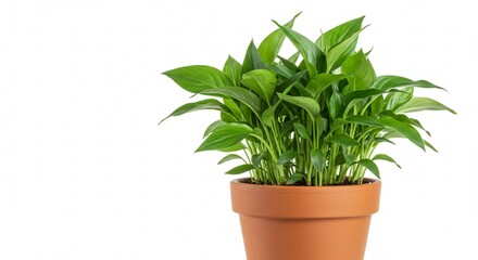 Obraz premium Lush Green Peace Lily Plant in Terracotta Pot Indoor Houseplant Home Decor