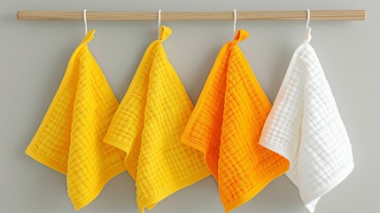 Soft natural muslin organic children s kitchen towels stylishly hanging on wooden hanger