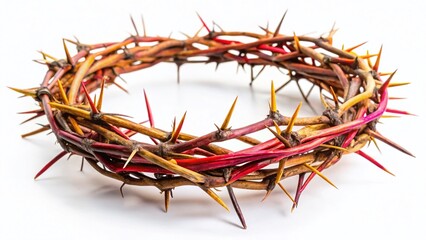 Fototapeta premium Easter Crown of Thorns, Rustic Spring Wreath, Isolated White Background, Urban Exploration Photography Style