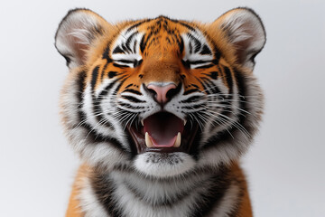 Fototapeta premium Portrait of a baby bengal tiger isolated on white background