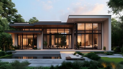 Fototapeta premium 3D elegant modern house exterior with clean architectural lines and a neutral color palette