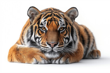 Fototapeta premium Tiger lying on white background