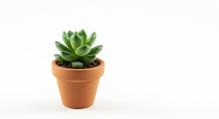 Fototapeta premium Small Green Succulent Plant in Terracotta Pot Isolated on White Background Minimalist Home Decor
