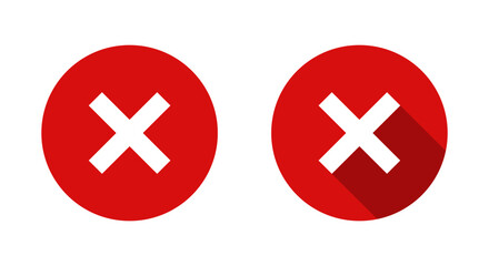 Obraz premium Cross mark, x icon with long shadow. Close, delete, block sign symbol on red circle