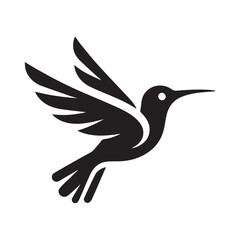 Obraz premium Abstract black and white bird illustration with a silhouette of a hummingbird, crow, and sparrow in flight, featuring wings, beak, and feathers in a simple, cute, and artistic design