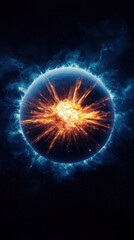 Obraz premium Universal energy, Inner energy connection. Vibrant cosmic explosion radiating light and energy in a dark space background.