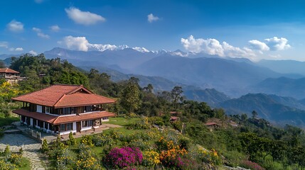 Mountaintop House With Stunning View And Lush Gardens