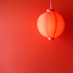 Fototapeta premium Illuminating red lanterns hung against a bold red wall cultural symbolism interior minimalist aesthetic