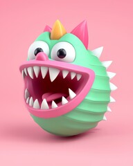 Naklejka premium Playful Colorful Monster Illustration with Big Eyes and Sharp Teeth on Pink Background