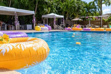 Pool Party Ideas - A fun summer pool party with colorful floats, tropical drinks, and music.
