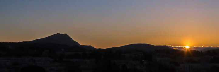 Sainte Victoire mountain in the light of a winter morning