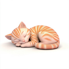 Red cat sleeps curled up on a white background
