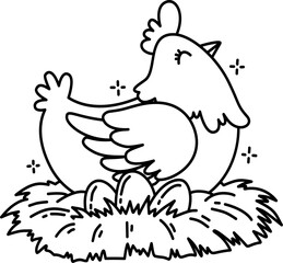 Hand drawn easter hen cartoon doodle 