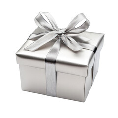 Obraz premium silver white gift box with ribbon